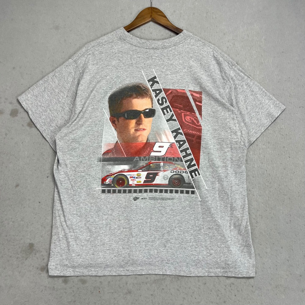 Vintage Kasey Kahne NASCAR Racing T-Shirt Gray XXL Dodge #9 Graphic Tee Y2K